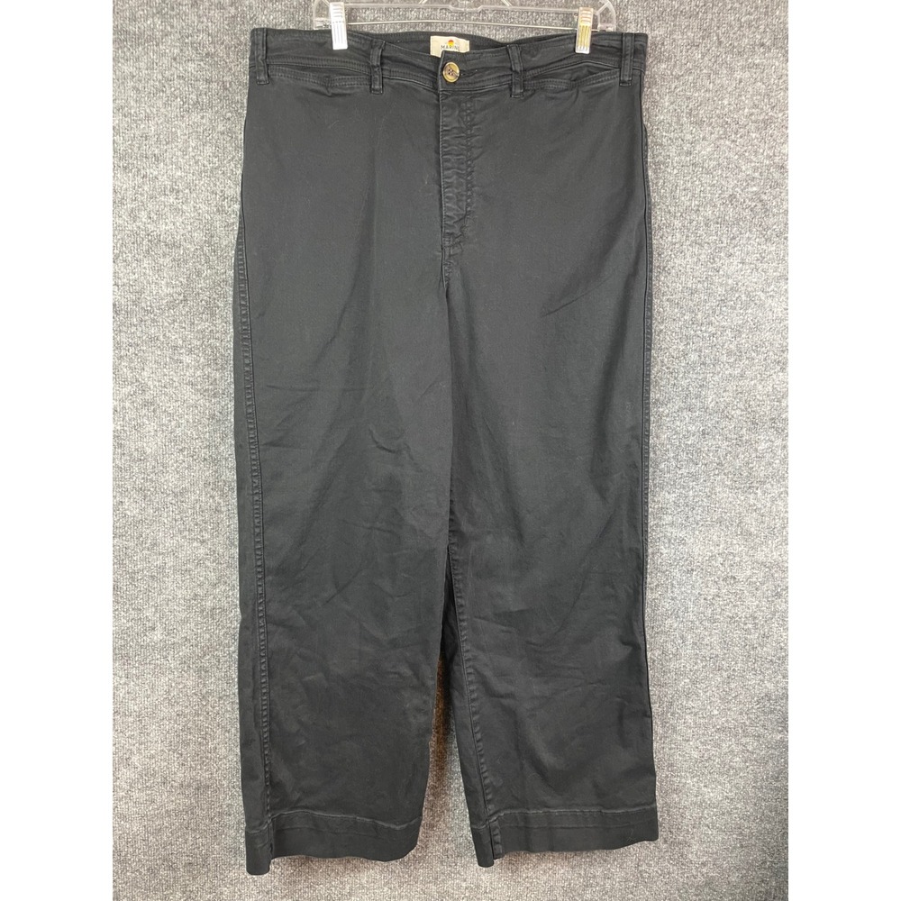 Marine Layer Allison Wide Leg Pants Womens 14 Black Excellent Cropped Cotton